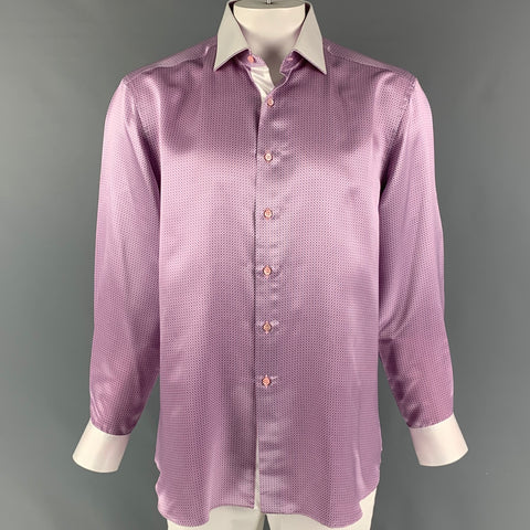 STEFANO RICCI Size XL Lilac Light Blue Dots Silk Long Sleeve Shirt