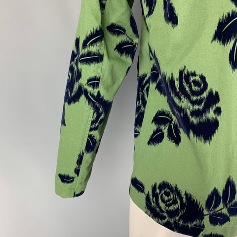 ALESSANDRINI Size M Olive Navy Velvet Floral Cotton Detachable Hood Jacket