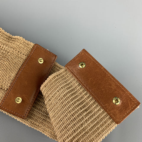 DONNA KARAN Size 4 Woven Beige Leather Buckle Elastic Waist Belt