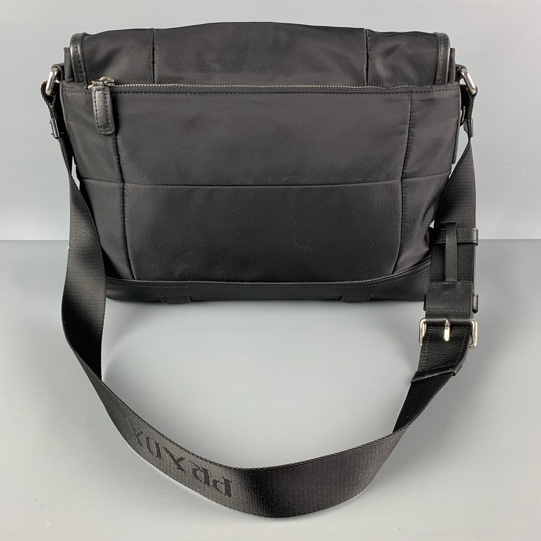 PRADA Black Leather Nylon Cross Body Messenger Bag