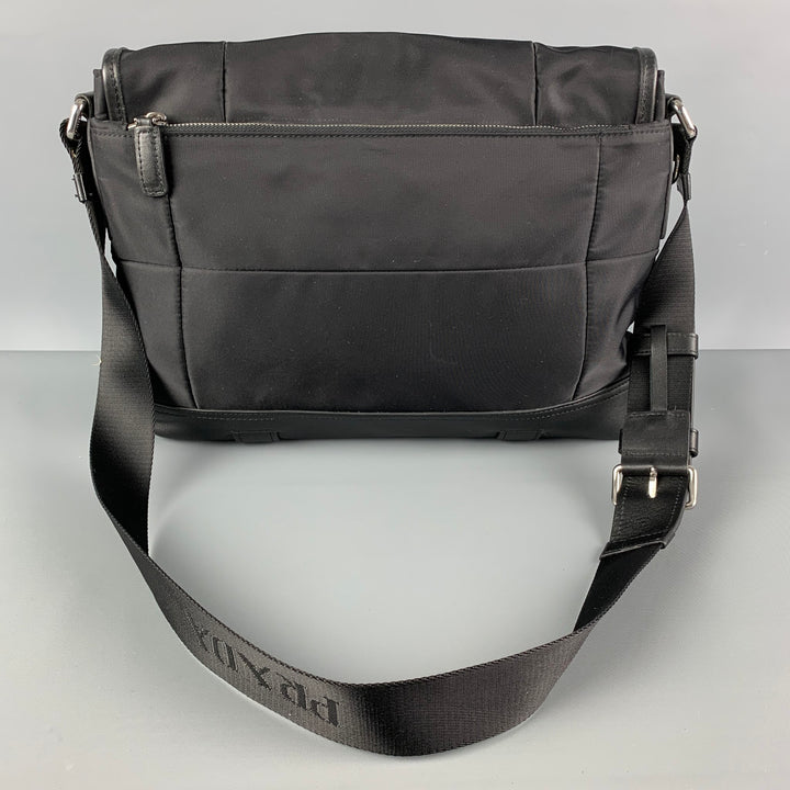 PRADA Black Leather Nylon Cross Body Messenger Bag