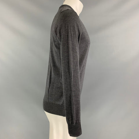 ROBERTO CAVALLI Size M Grey Embroidery Wool Crew-Neck Pullover