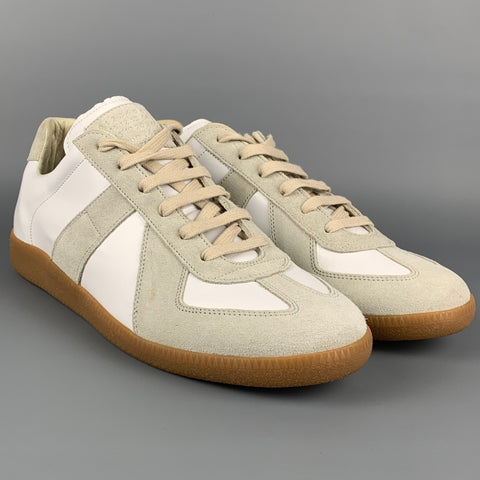 MAISON MARGIELA Taille 11 Baskets réplique en cuir à lacets en bloc de couleur blanc