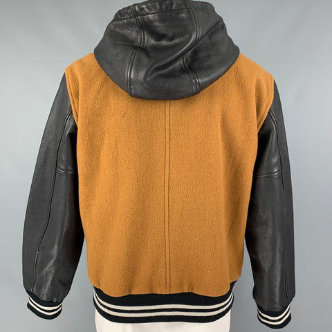 MARC by MARC JACOBS Size XL Tan Black Mixed Materials Varsity Jacket