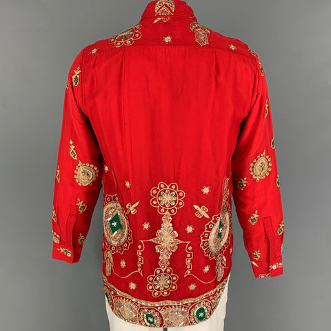 PAUL SMITH Size M Red Gold Embroidery Polyamide Double Layer Long Sleeve Shirt