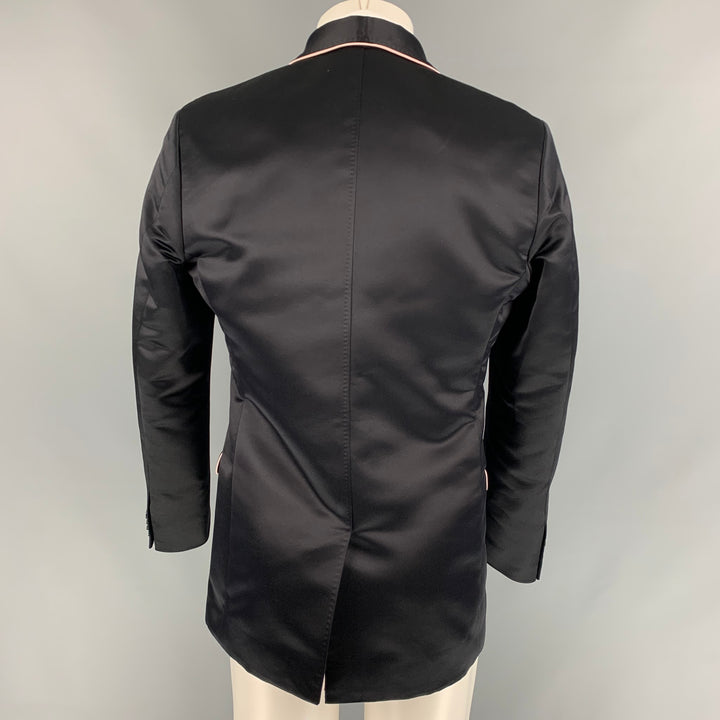 D&G by DOLCE & GABBANA Size 40 Black & Pink Polyester / Silk Shawl Collar Sport Coat