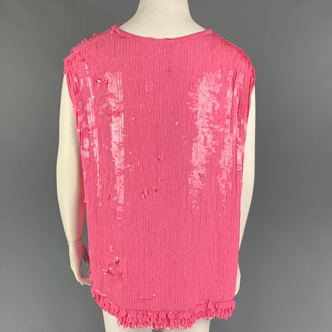 DRIES VAN NOTEN FW 21 Size 10 Pink Viscose Sequined Sleeveless Dress Top