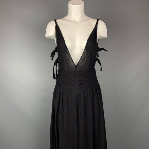 EMPORIO ARMANI 2002 Taille 6 Robe plongeante froncée en mousseline noire