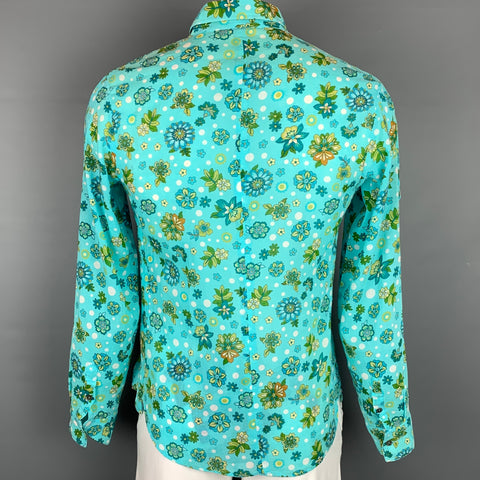 D&G by DOLCE & GABBANA Size L Aqua & Green Floral Cotton Long Sleeve Shirt