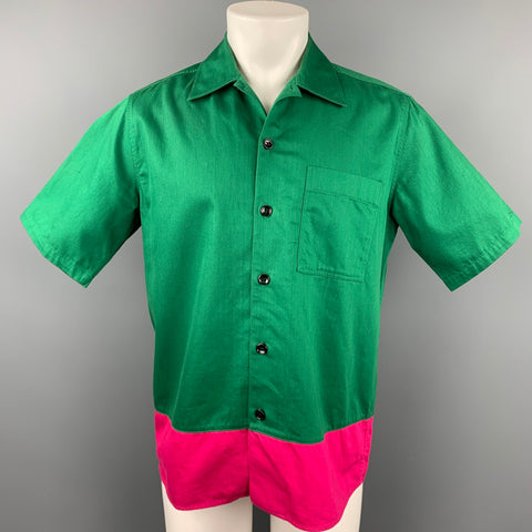 AMI by ALEXANDRE MATTIUSSI Size M Green & Pink Color Block Cotton Short Sleeve Shirt