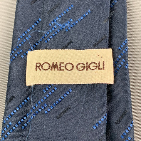 ROMEO GIGLI Navy Blue Textured Silk Blend Tie