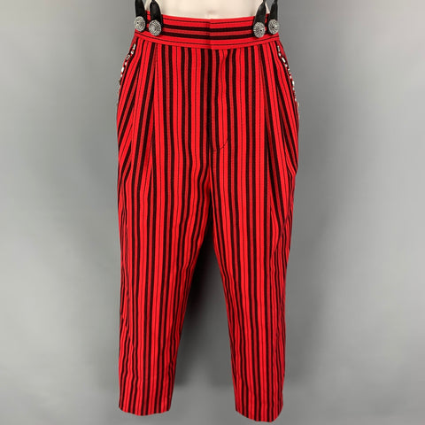 MARC JACOBS Size 6 Red Black Wool Stripe Zip Fly Dress Pants