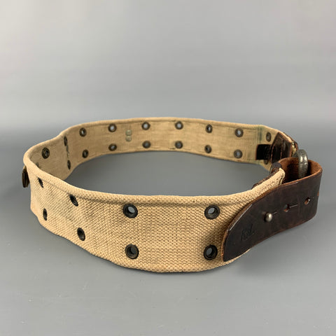 RRL by RALPH LAUREN Size 34 Brown Khaki Studded Leather Canvas Belt