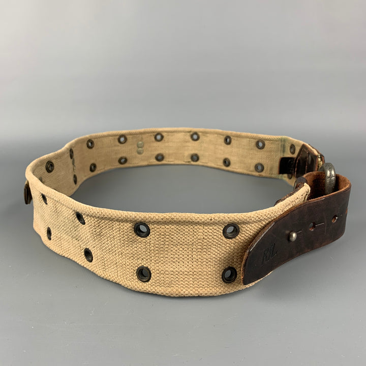 RRL by RALPH LAUREN Size 34 Brown Khaki Studded Leather Canvas Belt