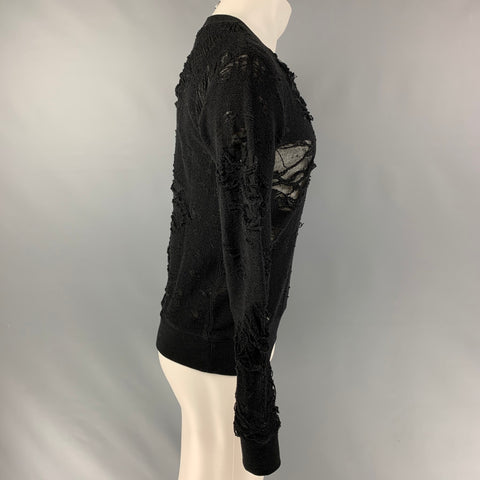 IRO Kismet Size S Black Distressed Cotton Blend Long Sleeve Pullover