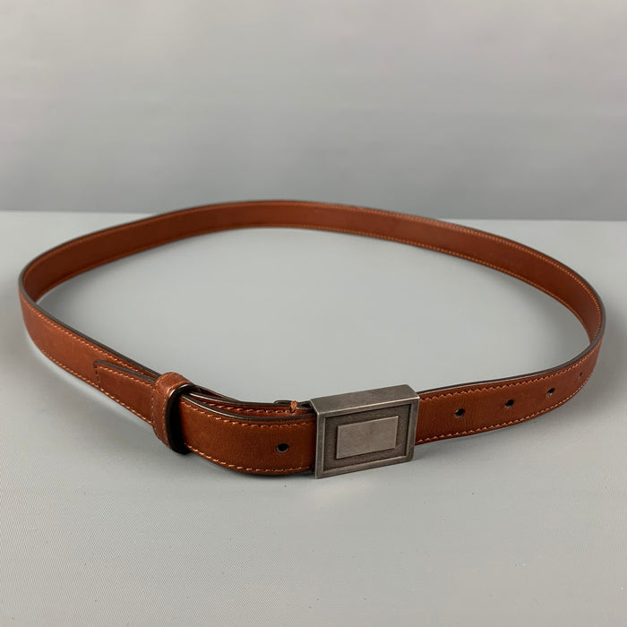 BRUNELLO CUCINELLI Brown Leather Sterling Silver Rectangle Buckle Belt