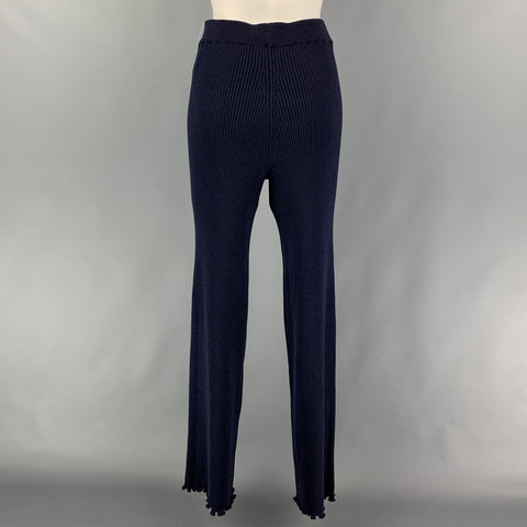 THE ROW Size S Navy Cotton Silk Ribbed Elastic Waistband Casual Pants