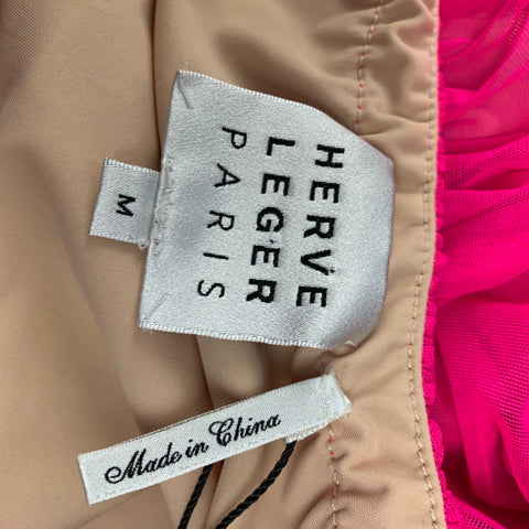 HERVE LEGER Vestido de un hombro fruncido en mezcla de nailon rosa talla M