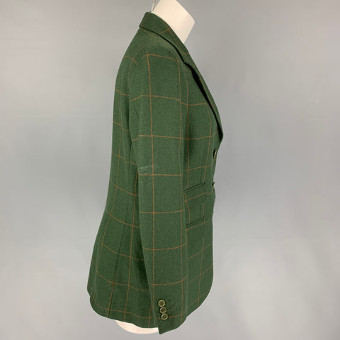 BARATO y CHIC de MOSCHINO Talla 10 Chaqueta de ventana de lana virgen verde naranja Blazer