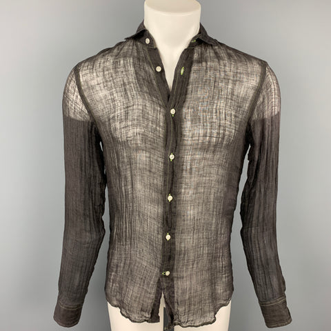 RALPH LAUREN Black Label Size S Black Contrast Stitch Linen Button Up Long Sleeve Shirt