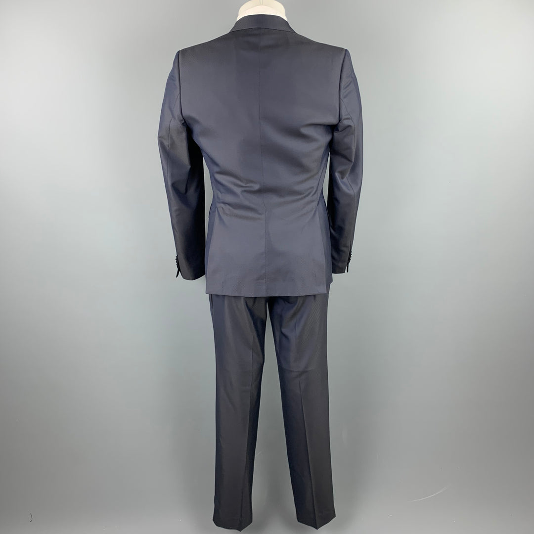 BRIAN DALES Size 40 Regular Navy Dot Print Wool Blend Notch Lapel Suit
