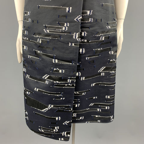 JIL SANDER Size 12 Navy & White Textured Sleeveless Cocktail Dress
