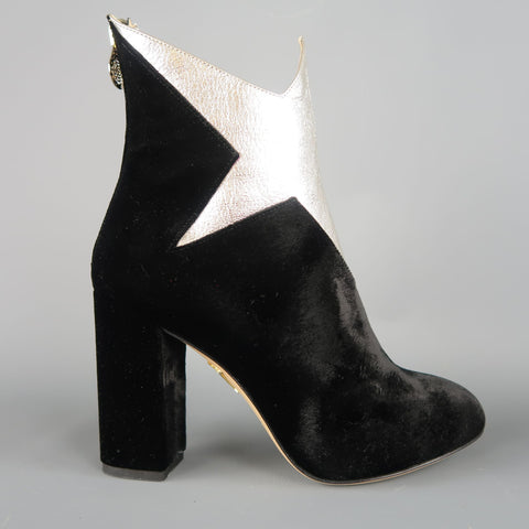 CHARLOTTE OLYMPIA Talla 7 Botas Galactica de cuero plateado de terciopelo negro