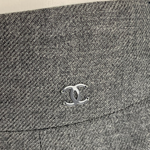 CHANEL Talla 2 Falda evasé de cachemir de lino gris