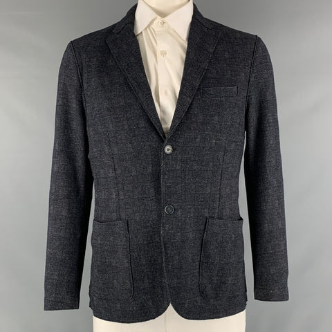 BARNEY'S NEW YORK Size XL Navy Plaid Wool Cotton Notch Lapel Sport Coat