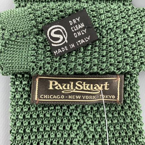 PAUL STUART Muted Forest Green Silk Textured Knit Tie