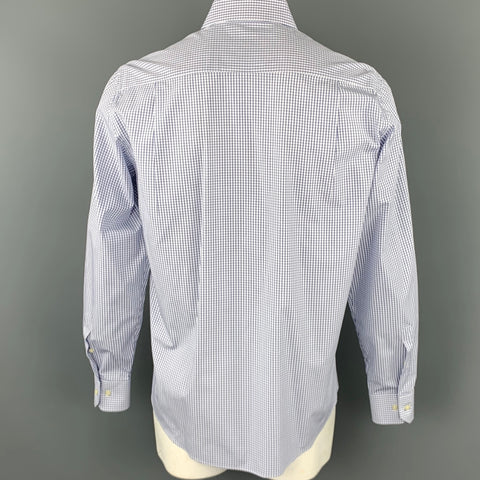 YVES SAINT LAURENT Size XL White & Navy Window Pane Cotton Long Sleeve Shirt