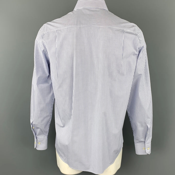 YVES SAINT LAURENT Taille XL Chemise à manches longues en coton à carreaux de fenêtre blanc et bleu marine
