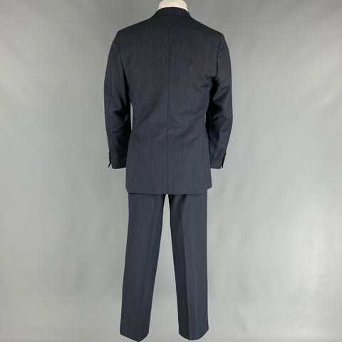 SALVATORE FERRAGAMO Size 38 Navy Stripe Wool Notch Lapel Suit