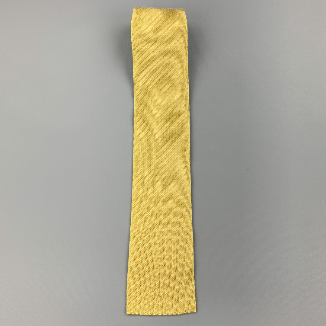 HERMES Muted Mustard & Orange Diagonal Striped Woven Silk Tie