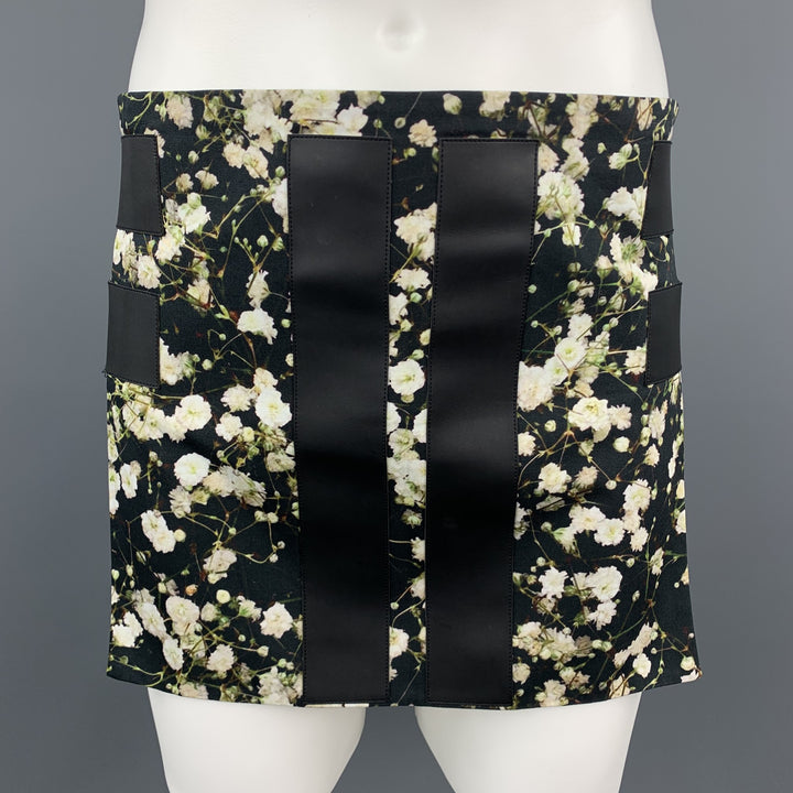 GIVENCHY Spring 2015 Size M Black Floral Cotton Apron Skirt