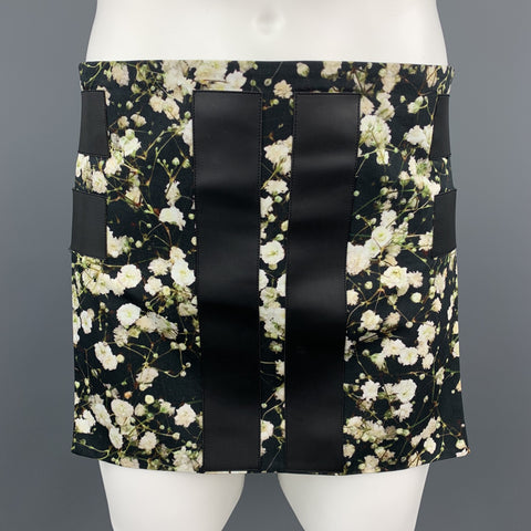 GIVENCHY Primavera 2015 Talla M Falda delantal de algodón floral negra