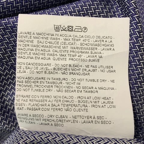 ETRO Size L Navy White Zig Zag Cotton Button Up Long Sleeve Shirt