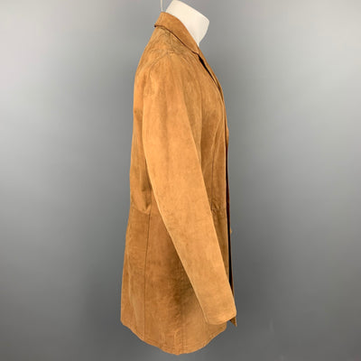 NEIL BARRETT Size M Brown Leather Notch Lapel Buttoned Coat