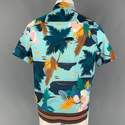 VALENTINO Camisa Manga Corta Algodón Hawaiana Azul Verde Talla M