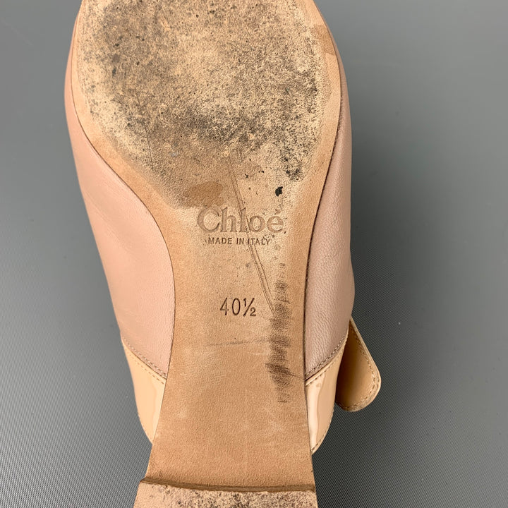 CHLOE Size 10.5 Nude Patent Leather Scallop Edge Flats