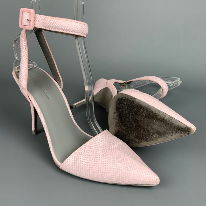 ALEXANDER WANG Size 8 Lilac Embossed Leather Ankle Strap Pumps
