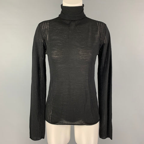 SPORTMAX Size L Black Wool Textured Turtleneck Pullover