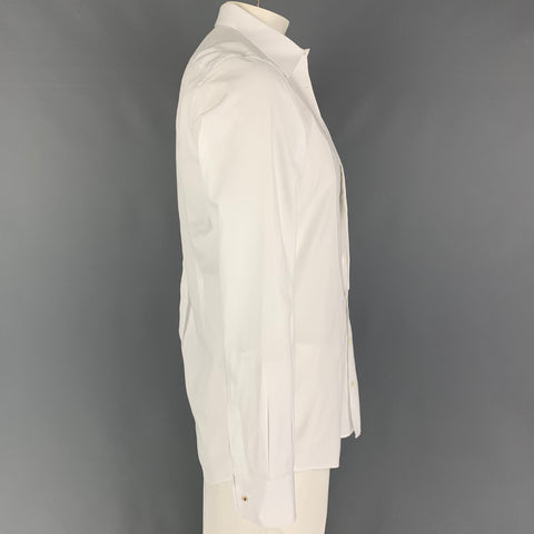 DOLCE & GABBANA Size L White Cotton Tuxedo Long Sleeve Shirt
