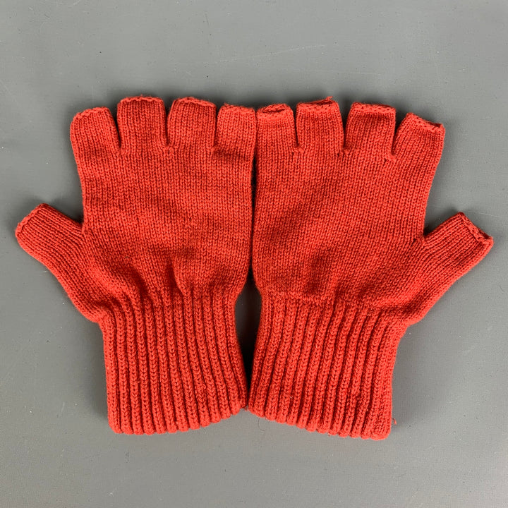 SAKS FIFTH AVENUE Red Black Color Block Knit Leather Gloves