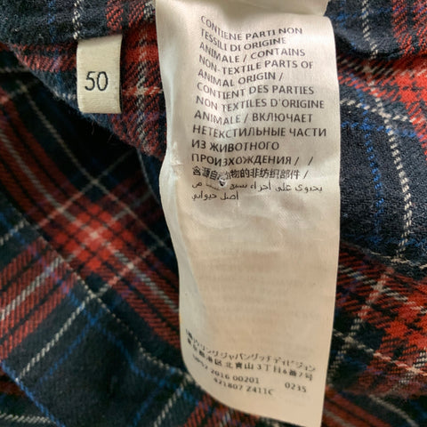GUCCI Size M Black Red Blue Plaid Cotton Bow Long Sleeve Shirt