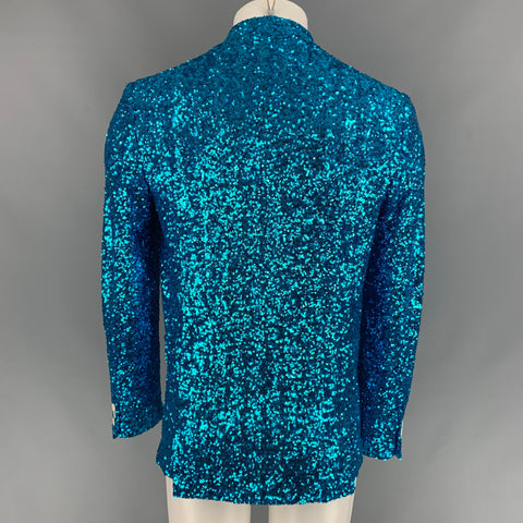 COMME des GARCONS HOMME PLUS SS 18 Size S Aqua Sequined Polyester Blend Jacket