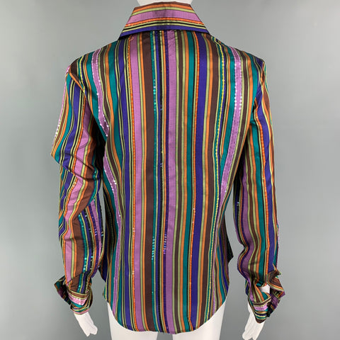 ETRO Size 8 Purple Multi-Color Silk Sequined Blouson Dress Top