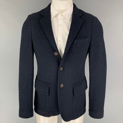 GIORGIO ARMANI Talla 38 Abrigo deportivo con solapa de muesca en mezcla de lana texturizada azul marino