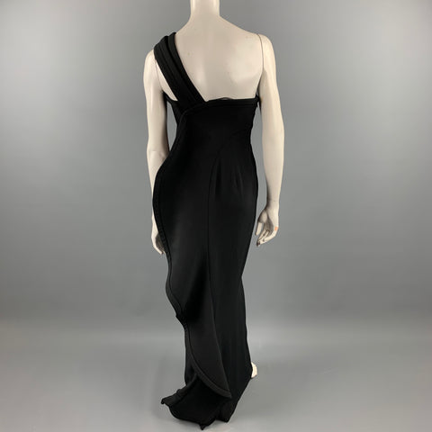 BRANDON MAXWELL Taille 6 Robe colonne en mélange de viscose noire à volants et une épaule