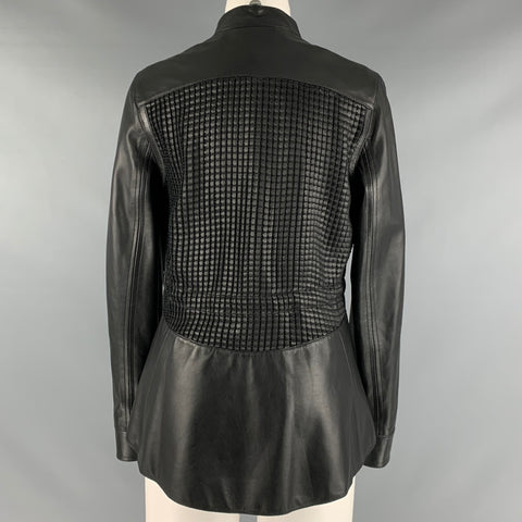 ESCADA Size 6 Black Lamb Skin Zip Up Jacket